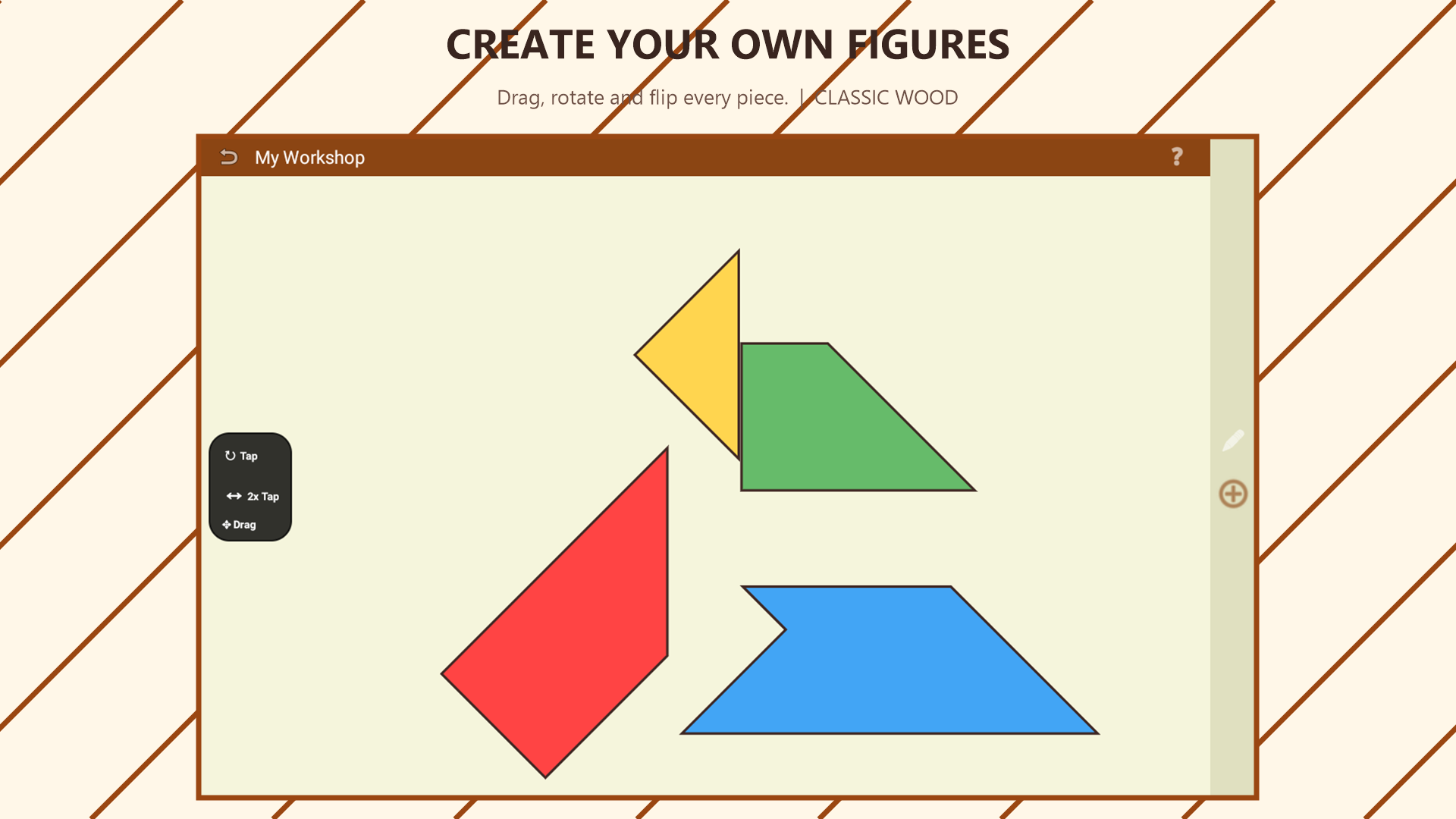 Tangram Easy Workshop with four pieces arranged freely